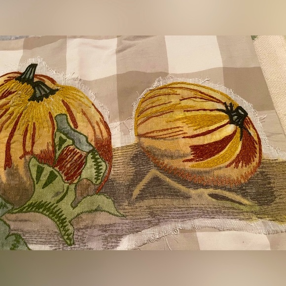 New Pottery Barn Fall Pumpkin Patch Appliqué Check Lumbar Pillow Cover, 16X26 - Picture 7 of 11